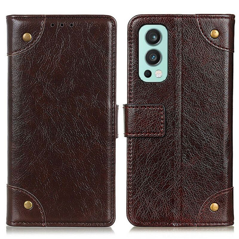 Folio-hoesje Oneplus Nord 2 5g Stijl Nappaleer Vintage Klinknagels