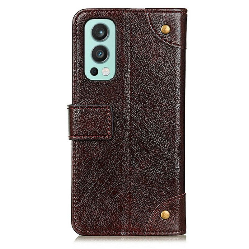 Folio-hoesje Oneplus Nord 2 5g Stijl Nappaleer Vintage Klinknagels