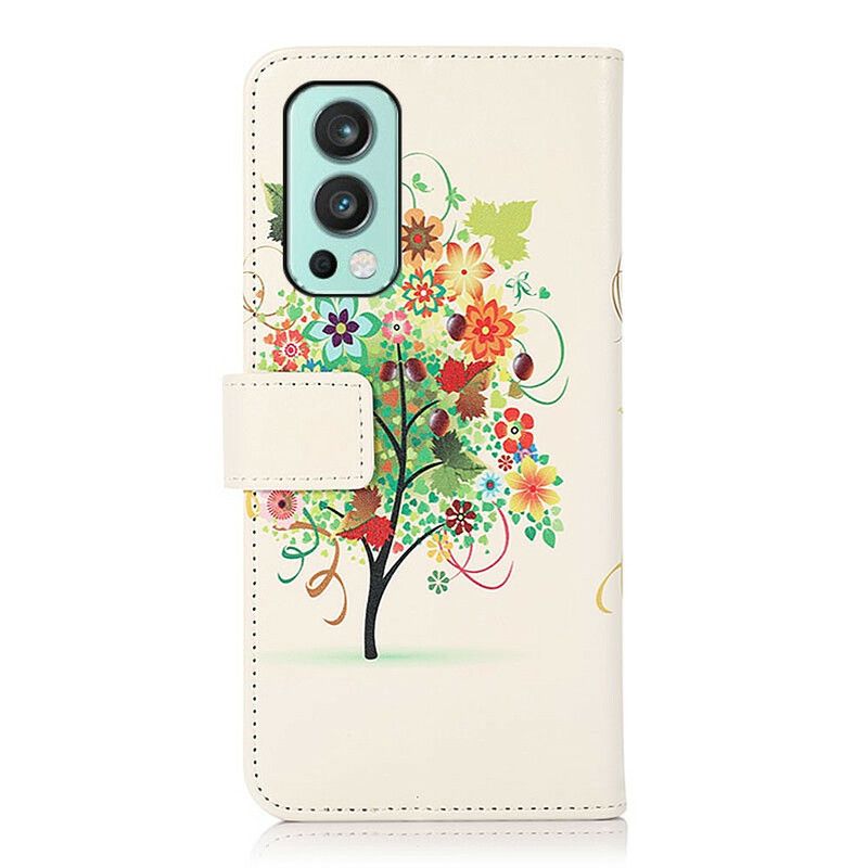 Leren Hoesje Oneplus Nord 2 5g Bloeiende Boom Bescherming Hoesje