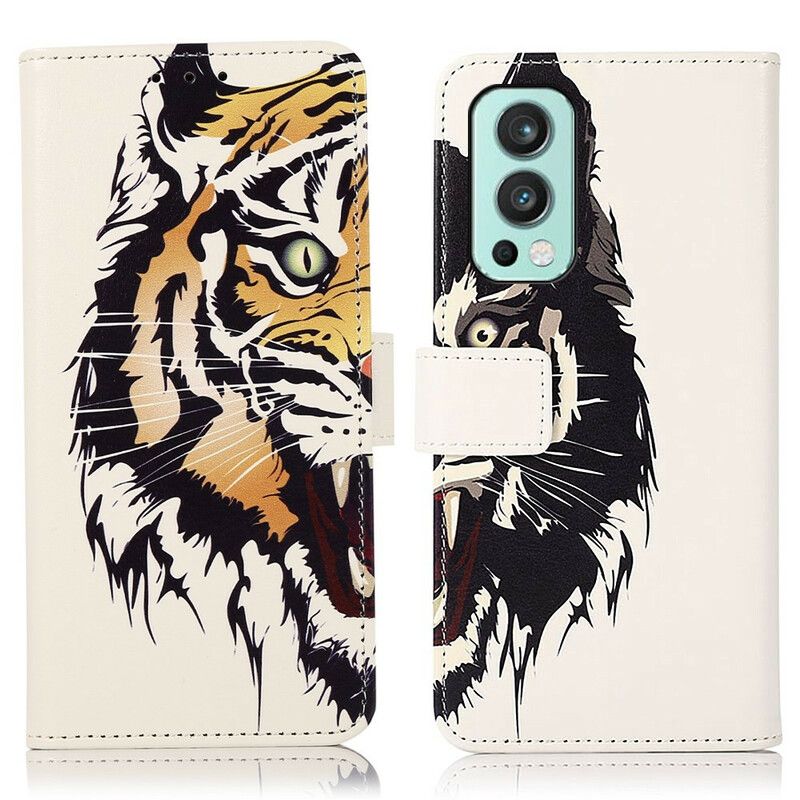 Leren Hoesje Oneplus Nord 2 5g Fierce Tiger Bescherming Hoesje