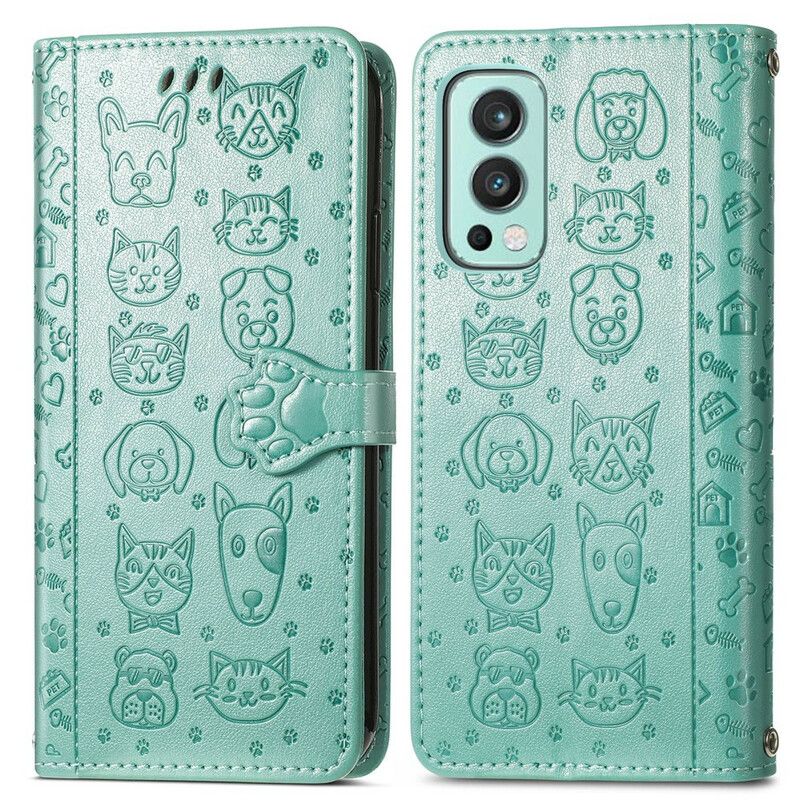 Leren Hoesje Oneplus Nord 2 5g Geanimeerde Dieren Bescherming Hoesje