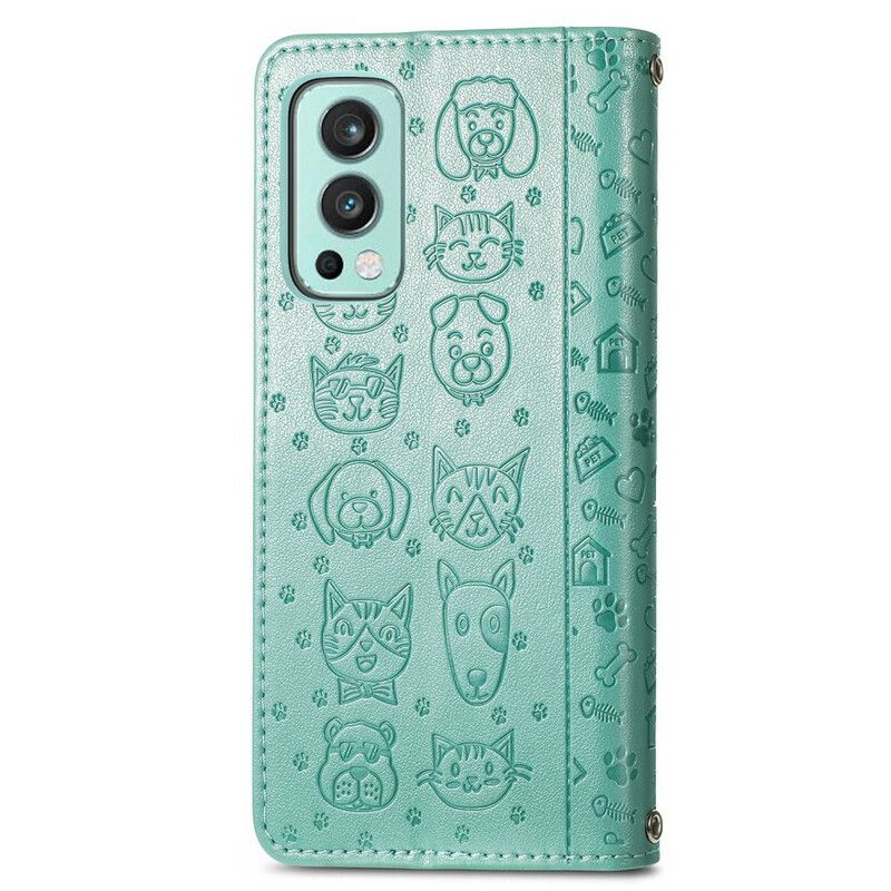 Leren Hoesje Oneplus Nord 2 5g Geanimeerde Dieren Bescherming Hoesje