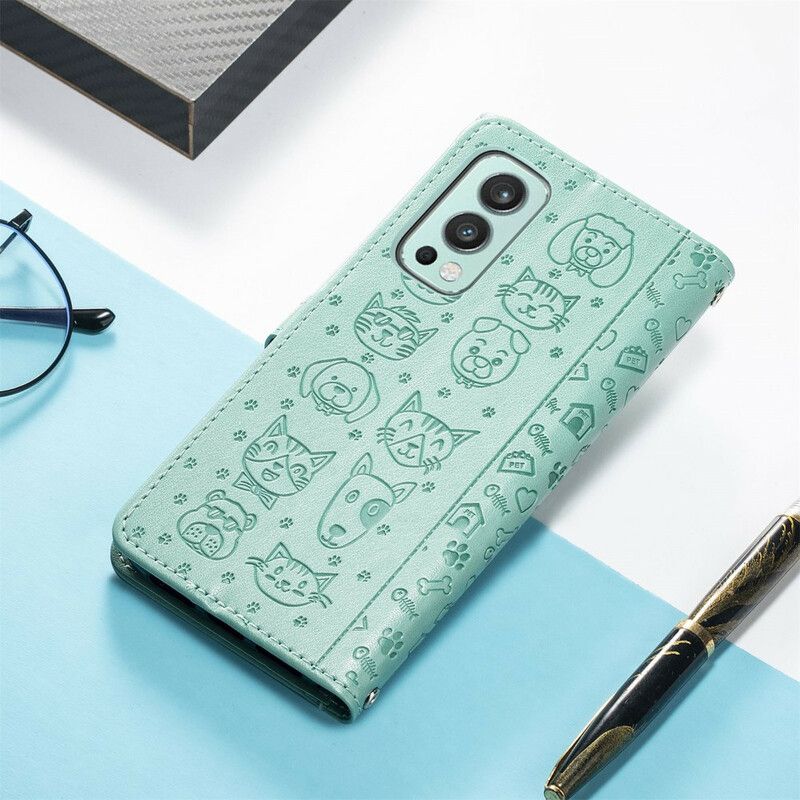 Leren Hoesje Oneplus Nord 2 5g Geanimeerde Dieren Bescherming Hoesje