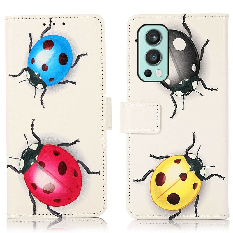 Leren Hoesje Oneplus Nord 2 5g Lieveheersbeestjes Bescherming Hoesje