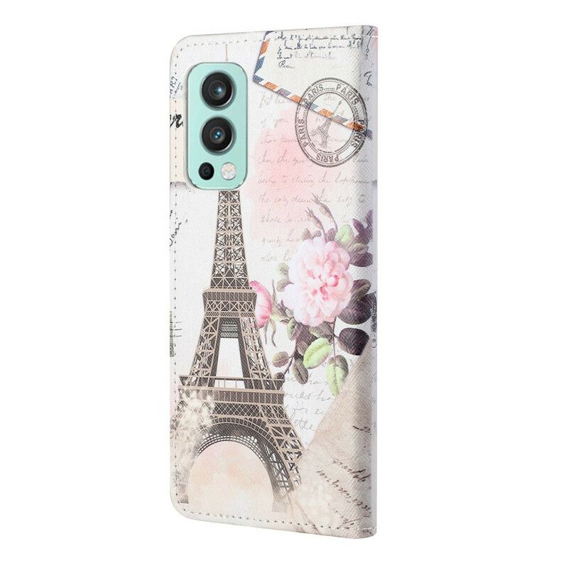 Leren Hoesje Oneplus Nord 2 5g Retro Eiffeltoren Bescherming Hoesje