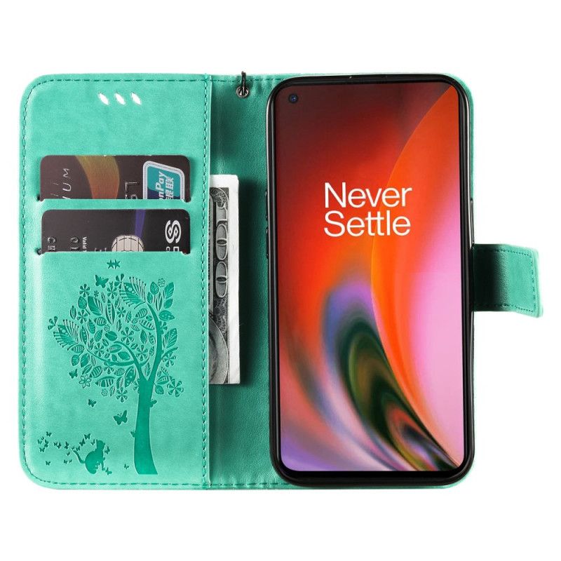 Leren Hoesje Voor Oneplus Nord 2 5g Boom En String Kat