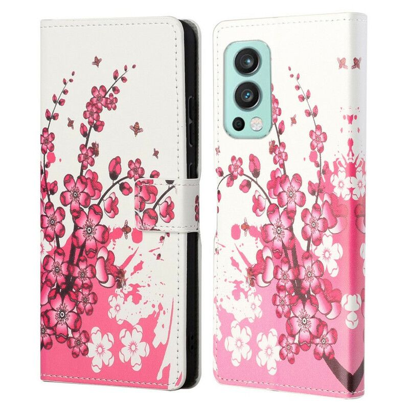 Leren Hoesje Voor Oneplus Nord 2 5g Tropische Bloemen