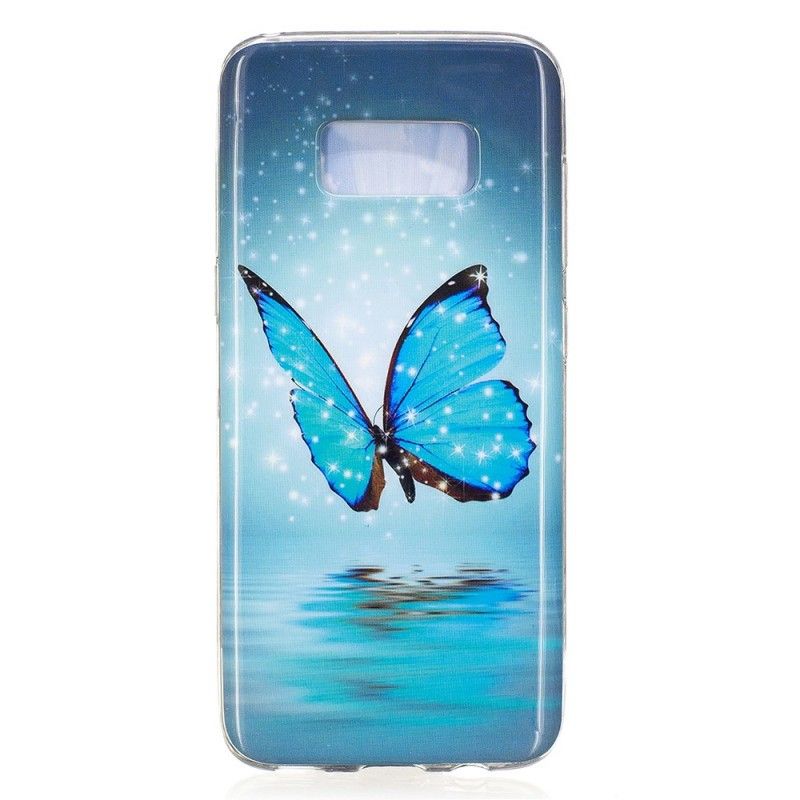 Hoesje Samsung Galaxy S8 Fluorescerende Blauwe Vlinder