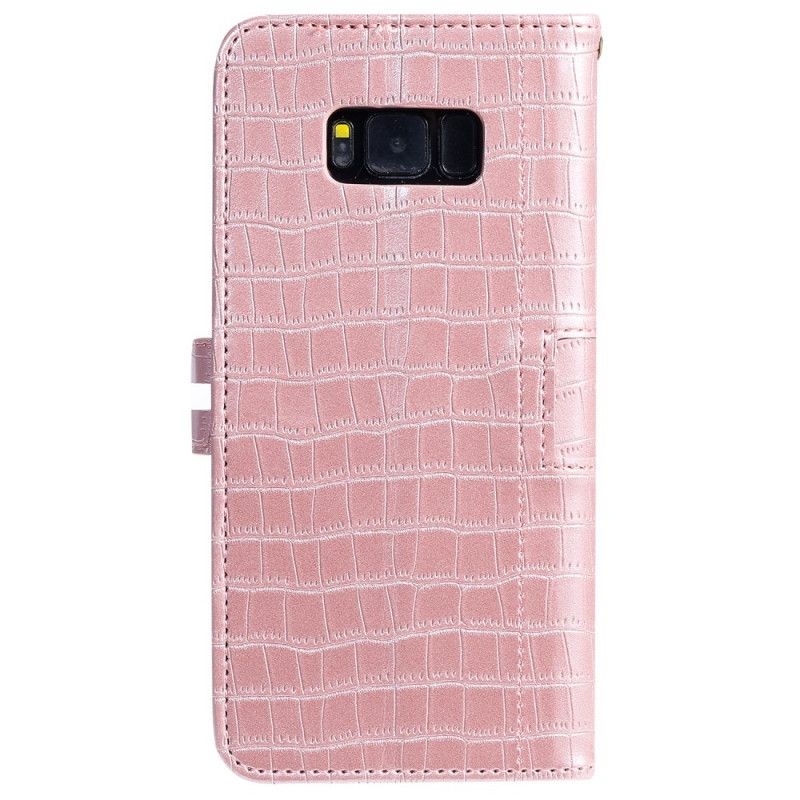 Leren Hoesje Samsung Galaxy S8 Roze Zwart Telefoonhoesje Intense Krokodil