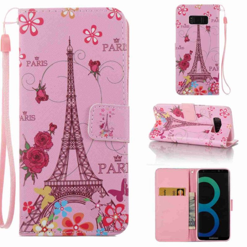 Leren Hoesje Samsung Galaxy S8 Telefoonhoesje Roze Eiffeltoren