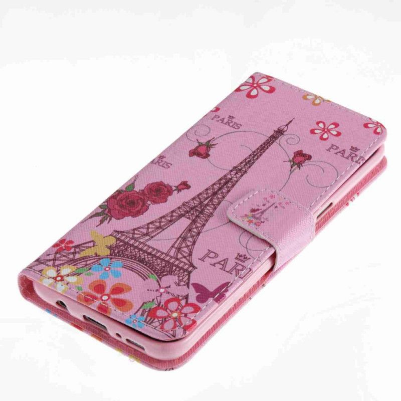 Leren Hoesje Samsung Galaxy S8 Telefoonhoesje Roze Eiffeltoren