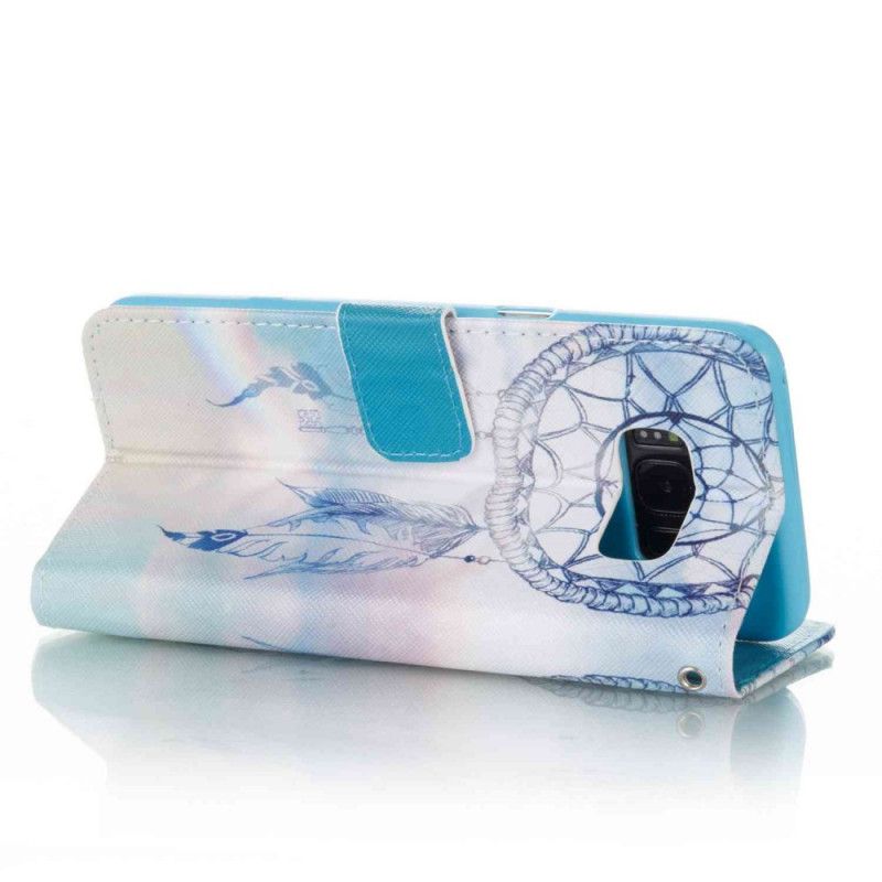 Leren Hoesje voor Samsung Galaxy S8 Lichtblauw Donkerblauw Aquarel Dromenvanger