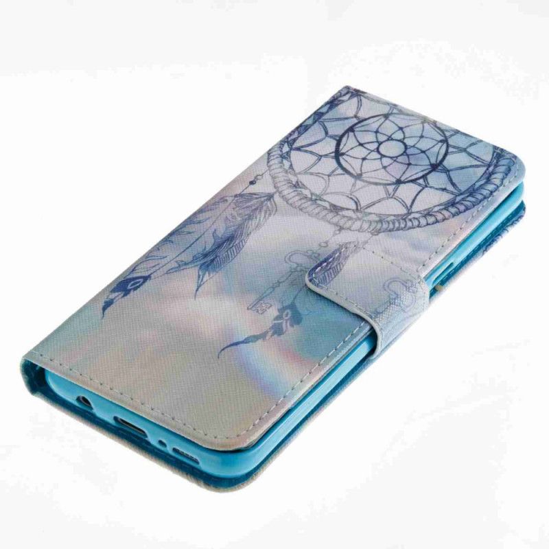 Leren Hoesje voor Samsung Galaxy S8 Lichtblauw Donkerblauw Aquarel Dromenvanger