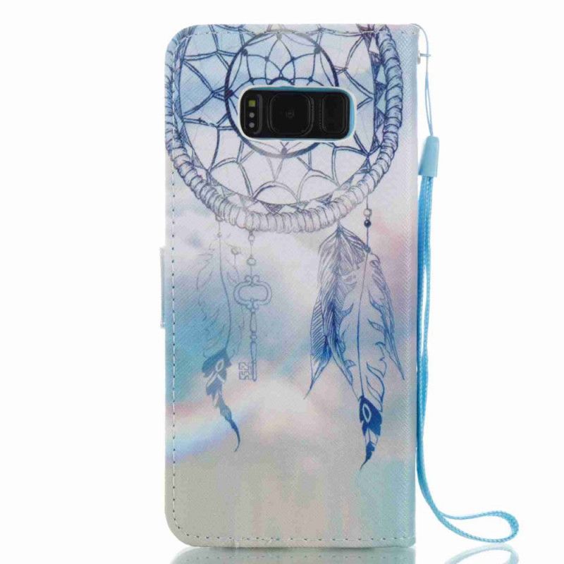 Leren Hoesje voor Samsung Galaxy S8 Lichtblauw Donkerblauw Aquarel Dromenvanger