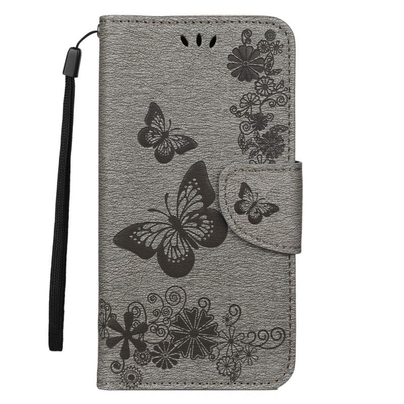 Bescherming Hoesje iPhone 11 Pro Grijs Zwart Prachtige String Vlinders