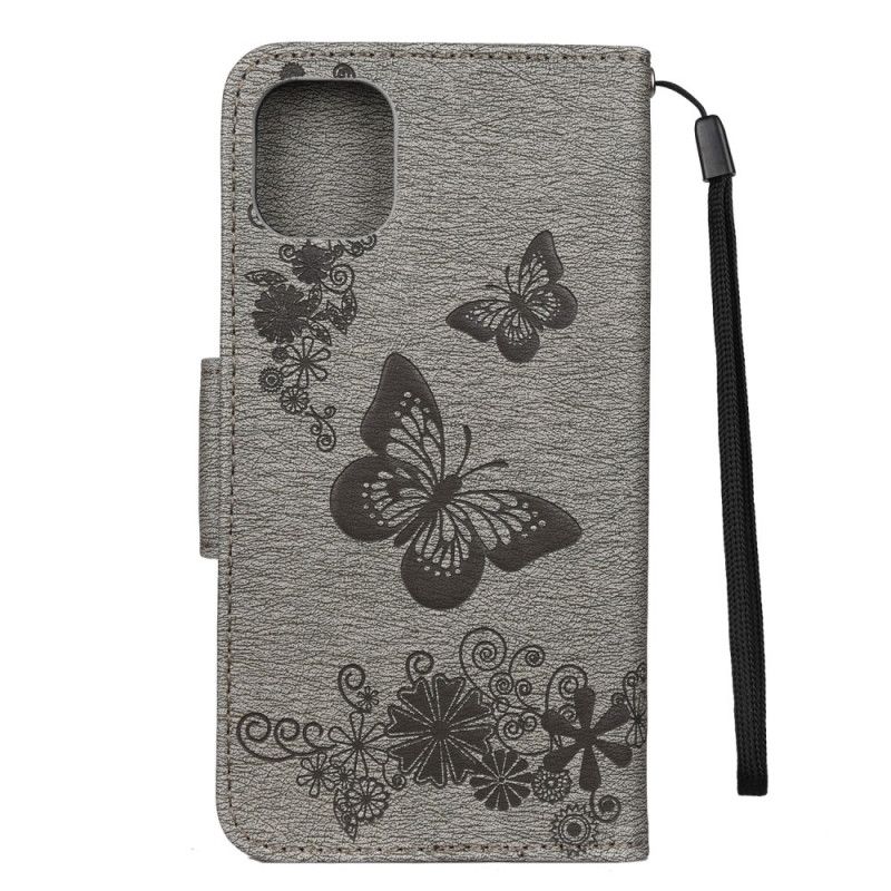 Bescherming Hoesje iPhone 11 Pro Grijs Zwart Prachtige String Vlinders