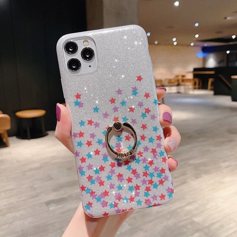 Cover Hoesje iPhone 11 Pro Zilver Telefoonhoesje Ster Glitter Ringhouder