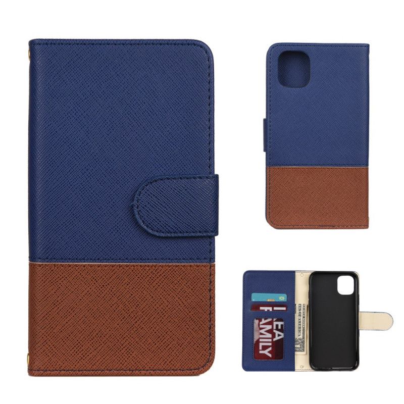 Flip Case Leren iPhone 11 Pro Donkerblauw Tweekleurig Kunstleer