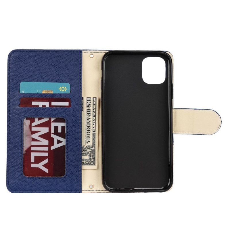 Flip Case Leren iPhone 11 Pro Donkerblauw Tweekleurig Kunstleer