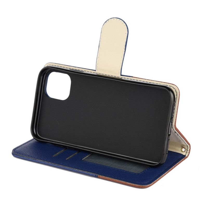 Flip Case Leren iPhone 11 Pro Donkerblauw Tweekleurig Kunstleer