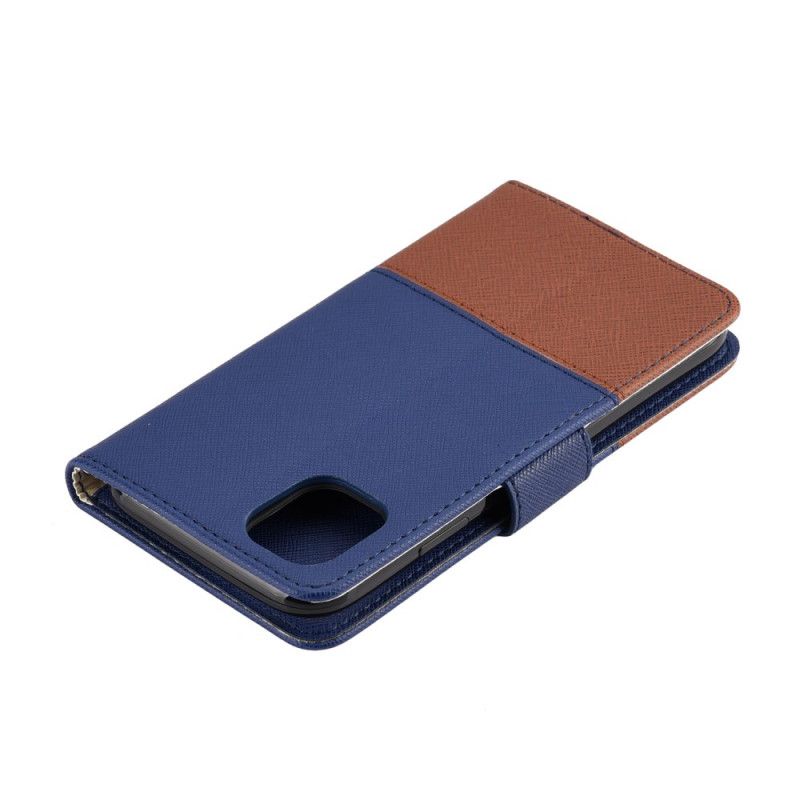 Flip Case Leren iPhone 11 Pro Donkerblauw Tweekleurig Kunstleer