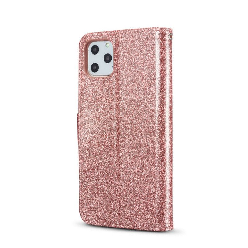 Flip Case Leren iPhone 11 Pro Magenta Zwart Hart Glitter