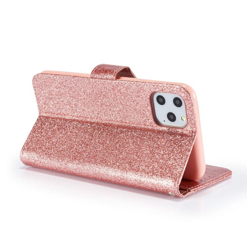 Flip Case Leren iPhone 11 Pro Magenta Zwart Hart Glitter