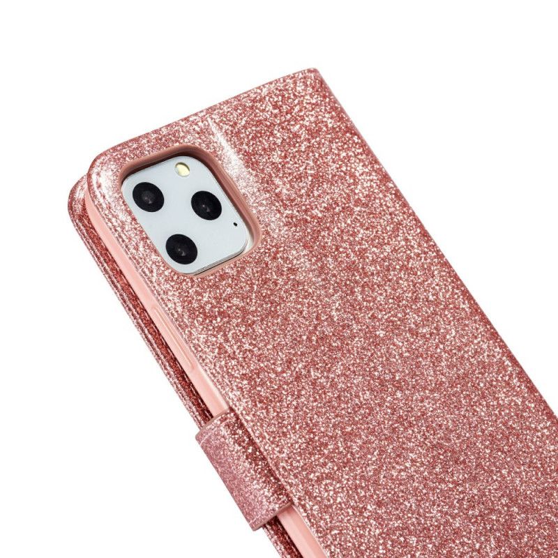 Flip Case Leren iPhone 11 Pro Magenta Zwart Hart Glitter