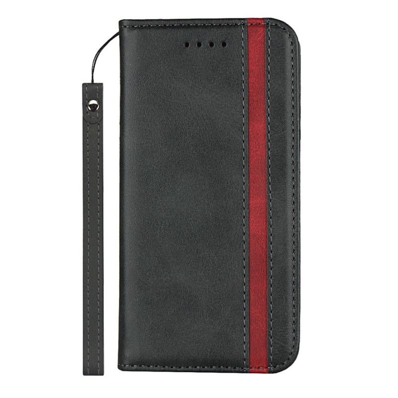 Folio-hoesje iPhone 11 Pro Rood Zwart Tweekleurig Leereffect Met Riem