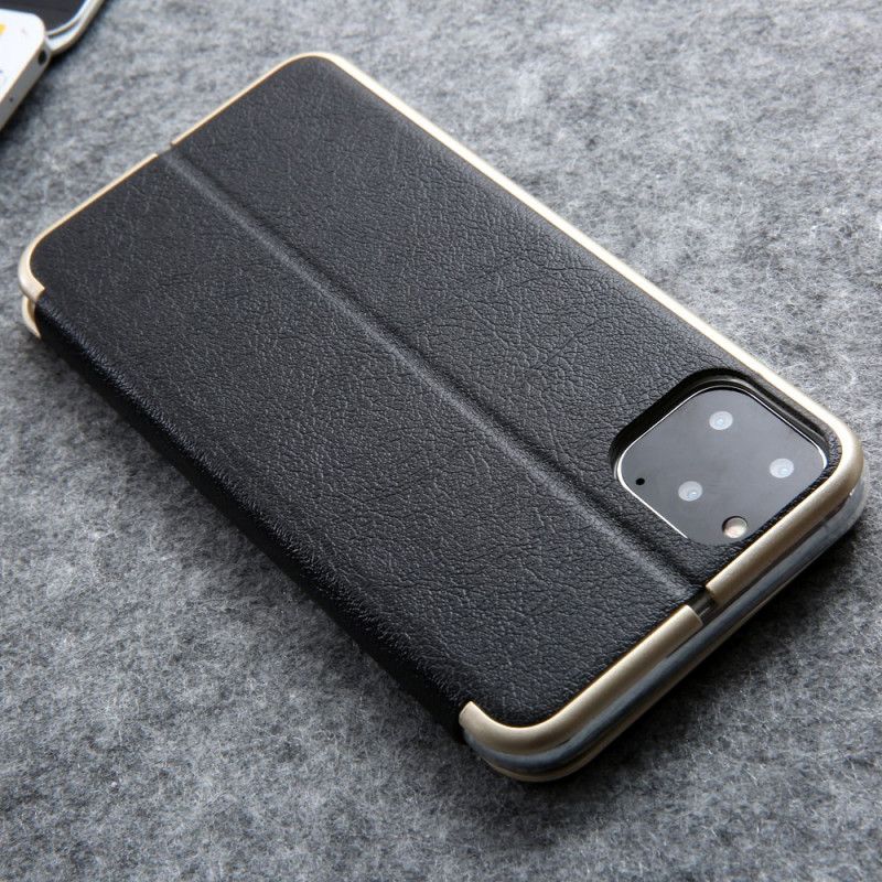 Folio-hoesje voor iPhone 11 Pro Grijs Zwart Cmai Imitatieleer 2 Metalen Randen