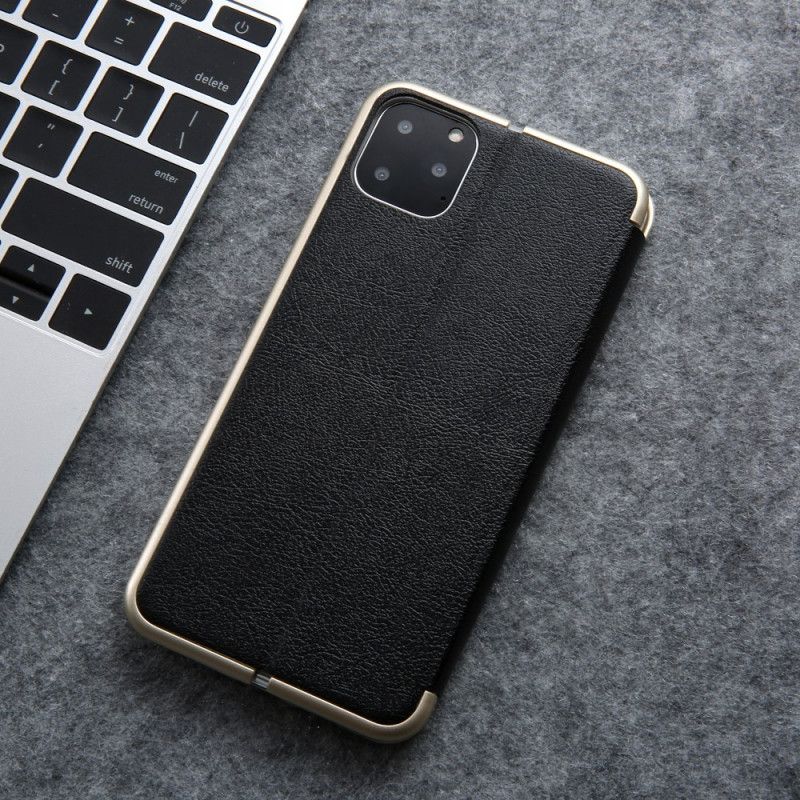 Folio-hoesje voor iPhone 11 Pro Grijs Zwart Cmai Imitatieleer 2 Metalen Randen