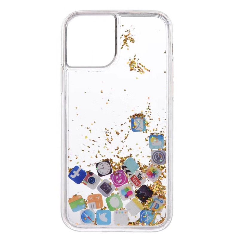 Hoesje iPhone 11 Pro Goud Zilver Glitter App-Pictogrammen