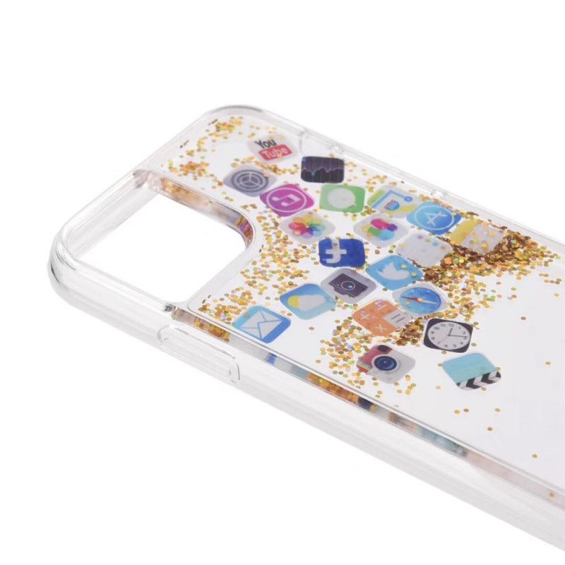 Hoesje iPhone 11 Pro Goud Zilver Glitter App-Pictogrammen