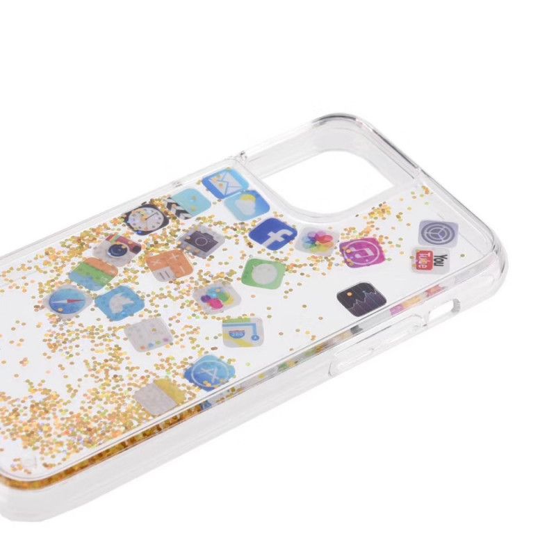 Hoesje iPhone 11 Pro Goud Zilver Glitter App-Pictogrammen