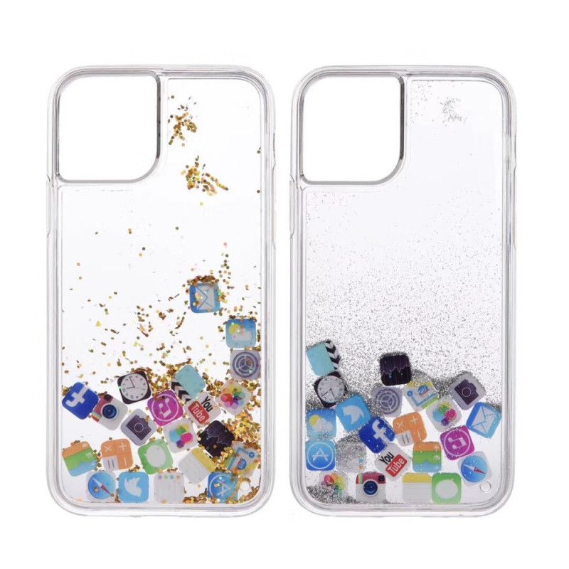 Hoesje iPhone 11 Pro Goud Zilver Glitter App-Pictogrammen