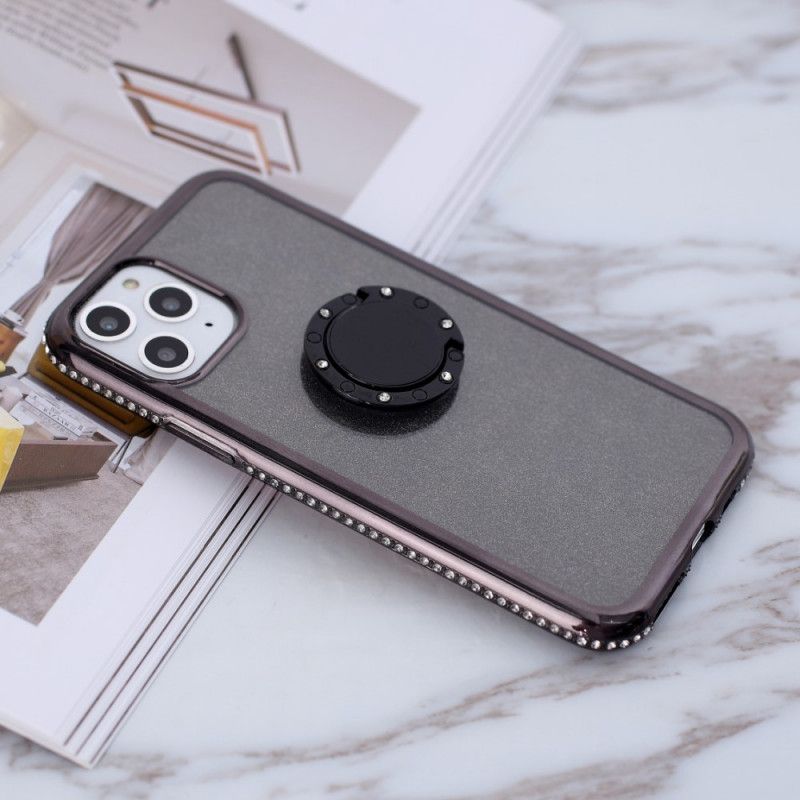 Hoesje iPhone 11 Pro Paars Zwart Ring Met Pailletten En Diamanten