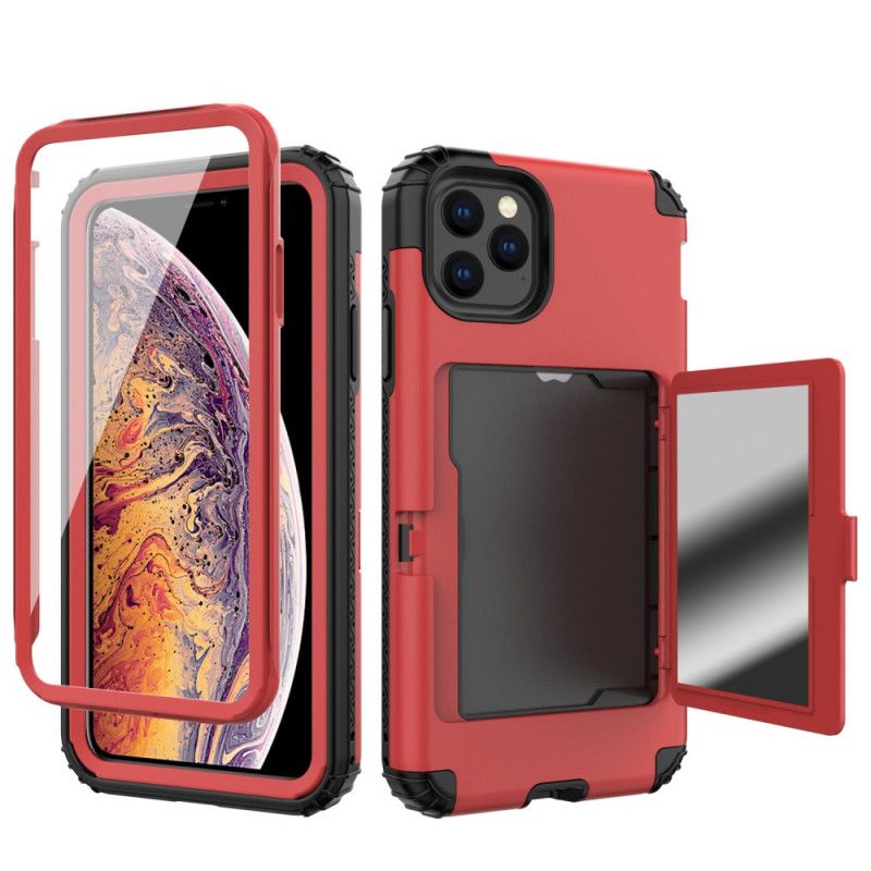 Hoesje iPhone 11 Pro Rood Zwart Hybride Kaarthouder En Spiegel