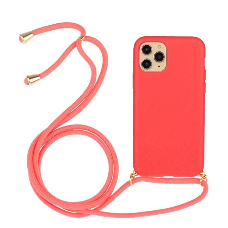 Hoesje iPhone 11 Pro Rood Zwart Siliconen En Gekleurd Koord