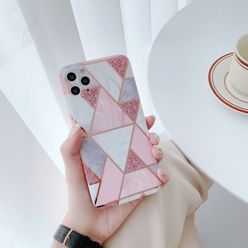 Hoesje iPhone 11 Pro Roze Zwart Marmeren Flitsende Geometrie