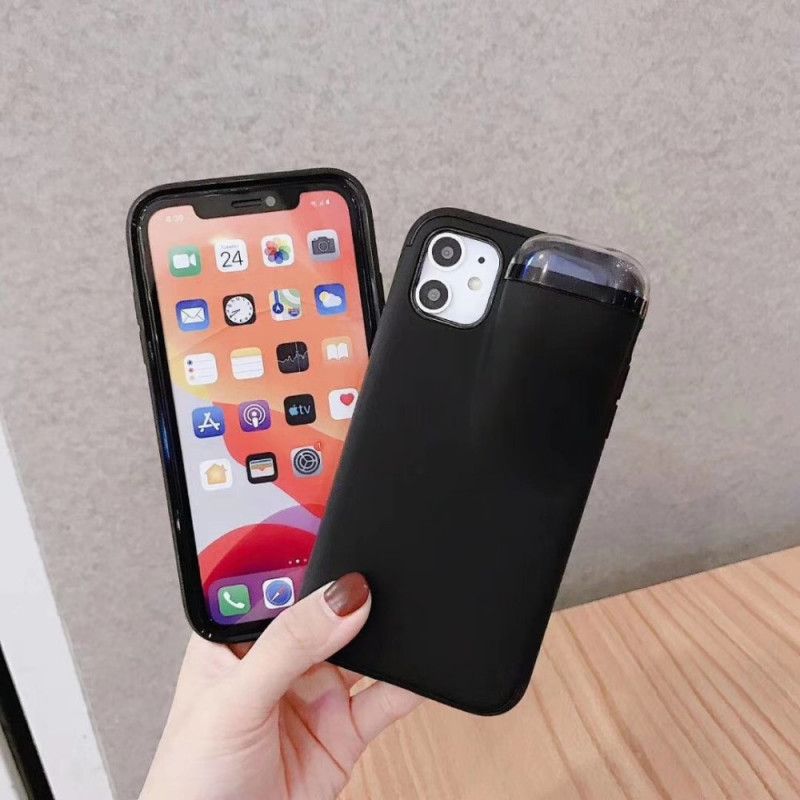 Hoesje iPhone 11 Pro Wit Zwart 2-In-1 Airpods-Koffer