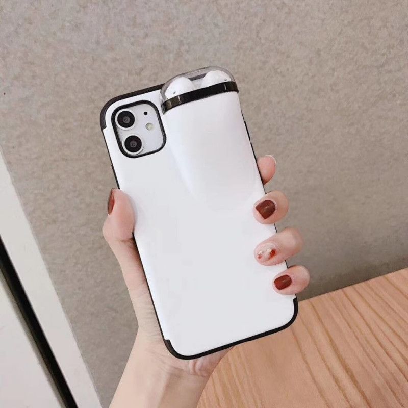 Hoesje iPhone 11 Pro Wit Zwart 2-In-1 Airpods-Koffer