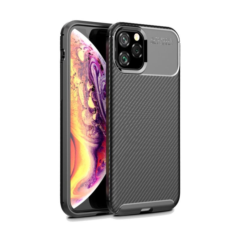 Hoesje voor iPhone 11 Pro Donkerblauw Zwart Flexibele Koolstofvezeltextuur