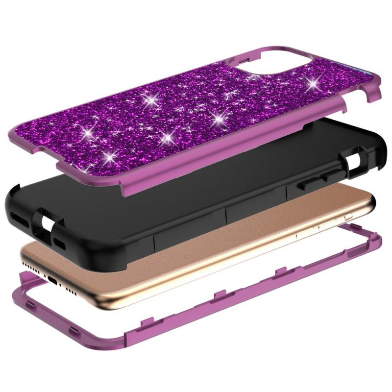 Hoesje voor iPhone 11 Pro Paars Zwart Hybride Glitter