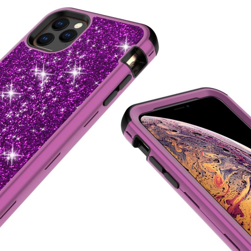 Hoesje voor iPhone 11 Pro Paars Zwart Hybride Glitter