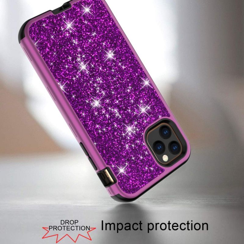 Hoesje voor iPhone 11 Pro Paars Zwart Hybride Glitter