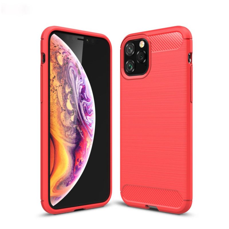 Hoesje voor iPhone 11 Pro Rood Zwart Geborsteld Koolstofvezel