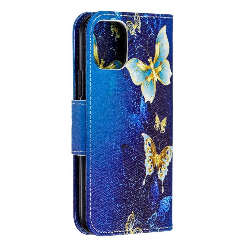 Leren Hoesje iPhone 11 Pro Donkerblauw Geweldige Vlinders