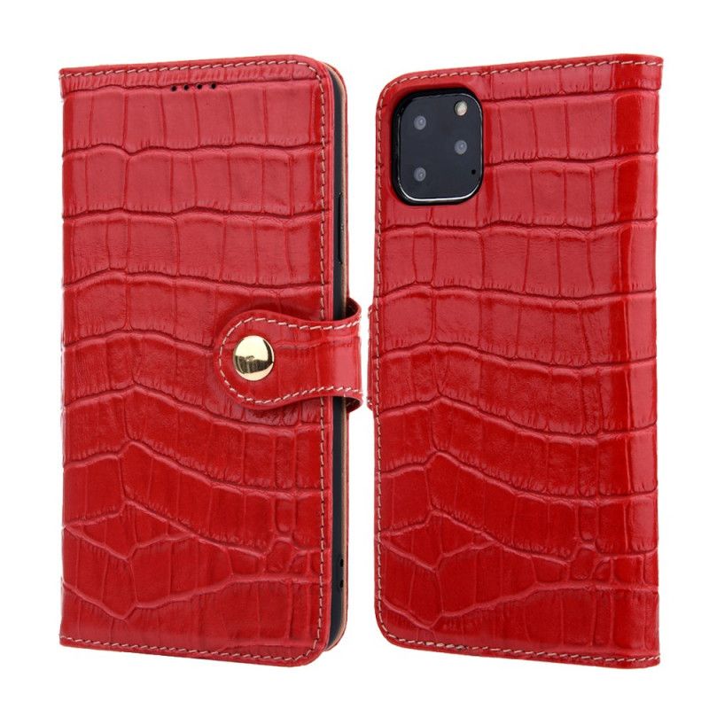 Leren Hoesje iPhone 11 Pro Donkerblauw Rood Mooie Krokodil