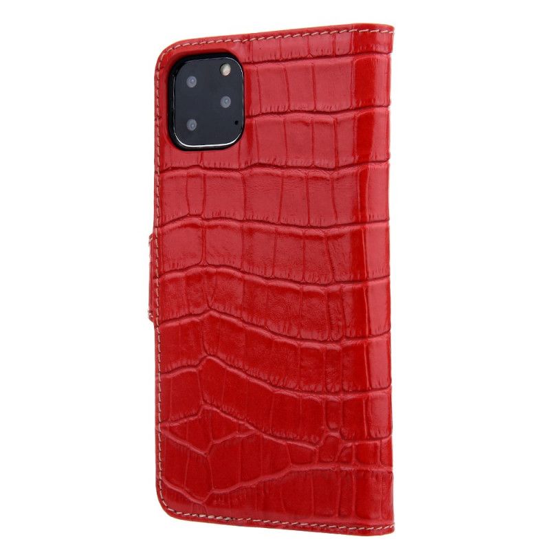 Leren Hoesje iPhone 11 Pro Donkerblauw Rood Mooie Krokodil