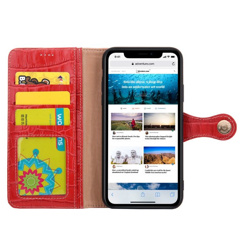 Leren Hoesje iPhone 11 Pro Donkerblauw Rood Mooie Krokodil